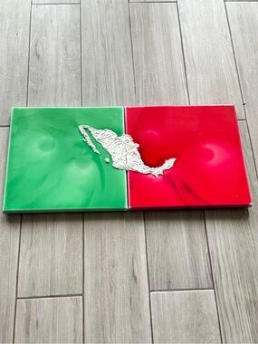 Contemporary Green and Red Mexico Map Resin Wall Art
